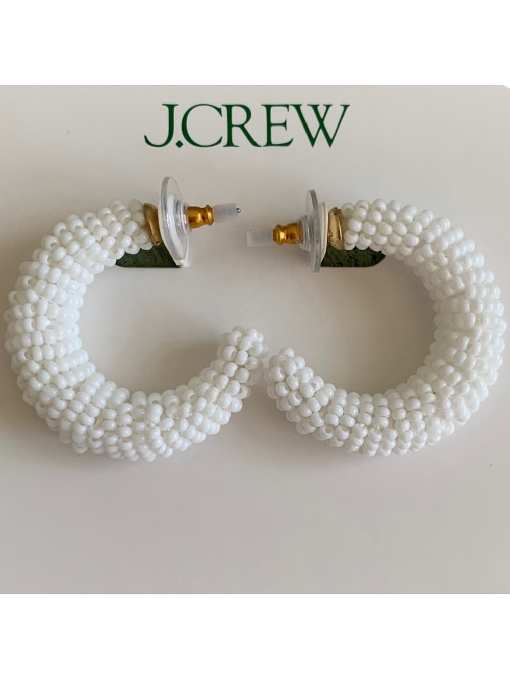 NWT J. Crew Chunky White Beaded Hoop Earrings